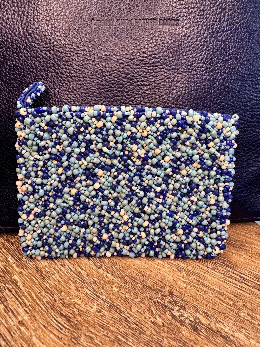 Beaded Coin Purse Blue White Baby Blue Wallet FAST SHIP Travel Bag